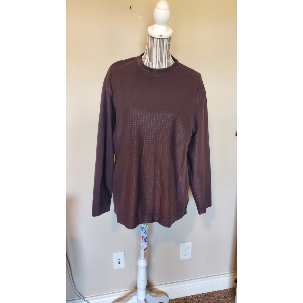 Zanetti Italy Brown Geometric Micro Pattern Long Sleeve Crew Neck Top womens XL